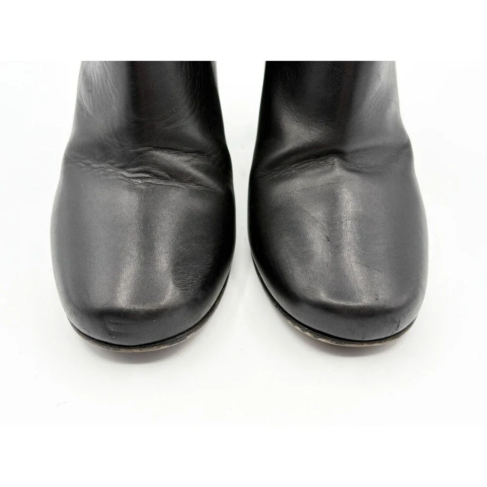 Prada Black Leather Block Heel Ankle Boots Silver Grommet Accent Sz EU 36
